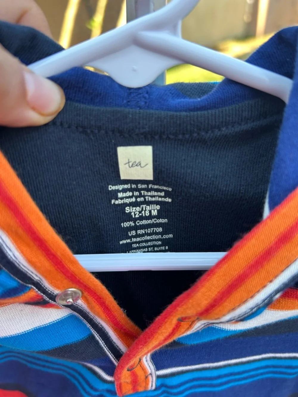 Tea Collection Navy, Blue & Orange Striped Hooded Baby Bodysuit